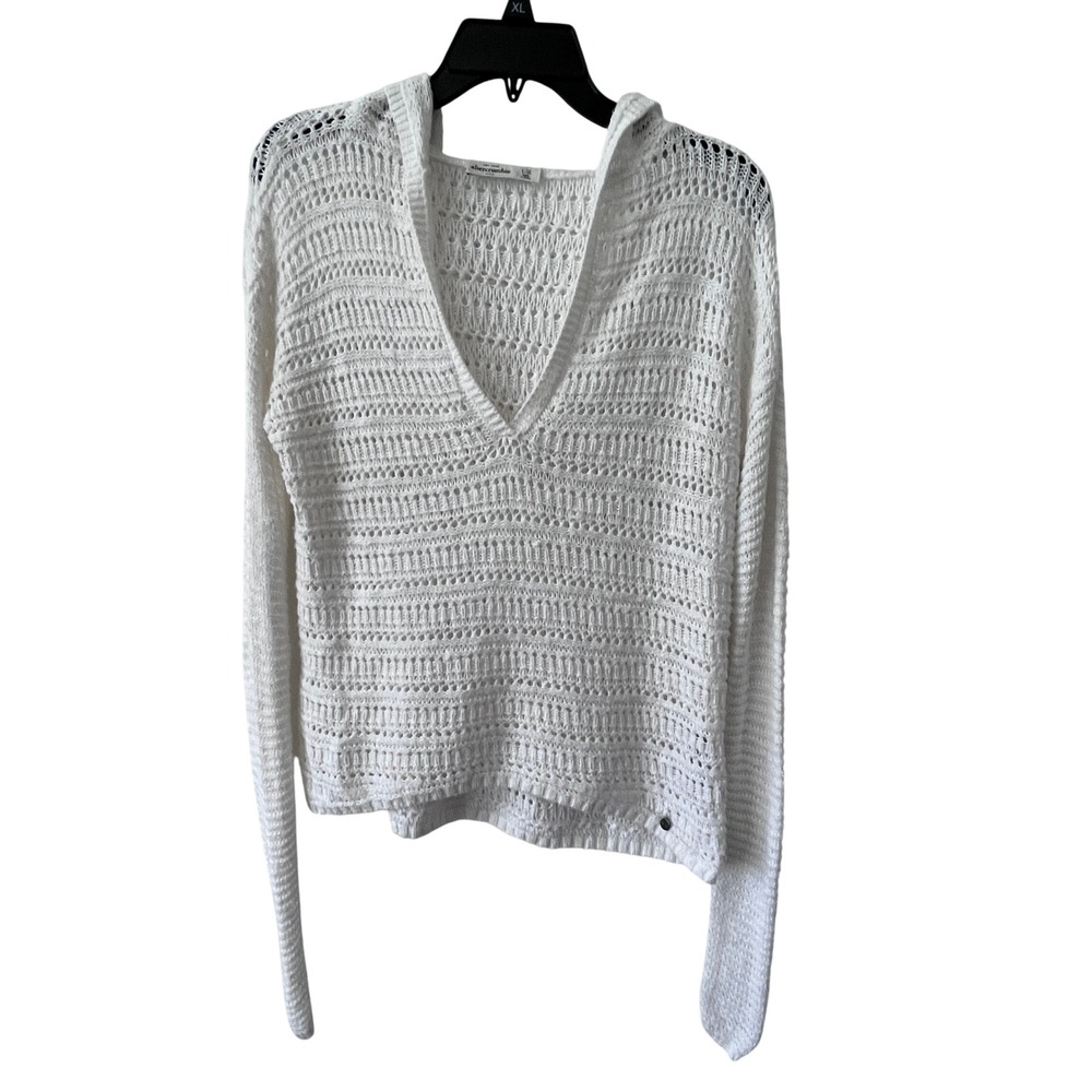 Abercrombie Kids Crochet Knit Hoodie Girls L/XL White Boho Coastal